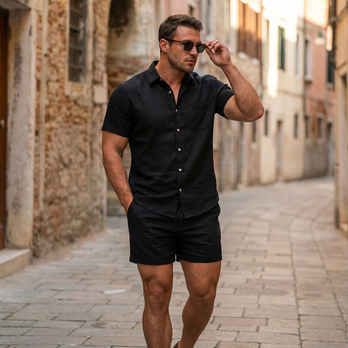 Conjunto Masculino Camisa e Short em Viscolinho Premium - Modelo Capri