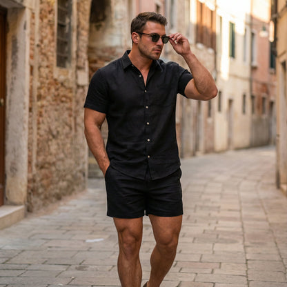 Conjunto Masculino Camisa e Short em Viscolinho Premium - Modelo Capri