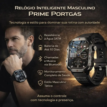 Relógio Inteligente Masculino Prime Portgas Preto Bluetooth 3ATM
