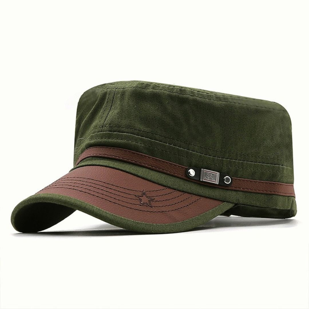 Boina Boné Masculina Estilo Quepe Militar com Aba em Couro - Madara