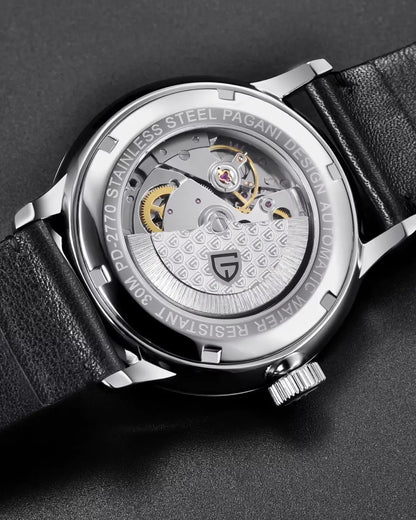 Parte traseira do Relógio Masculino Pulseira de Couro Virtus Blue exibindo o mecanismo automático