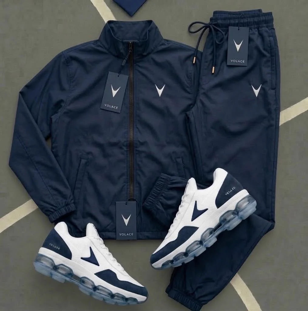 Conjunto Corta-Vento Velaro Navy — jaqueta corta-vento impermeável + calça jogger