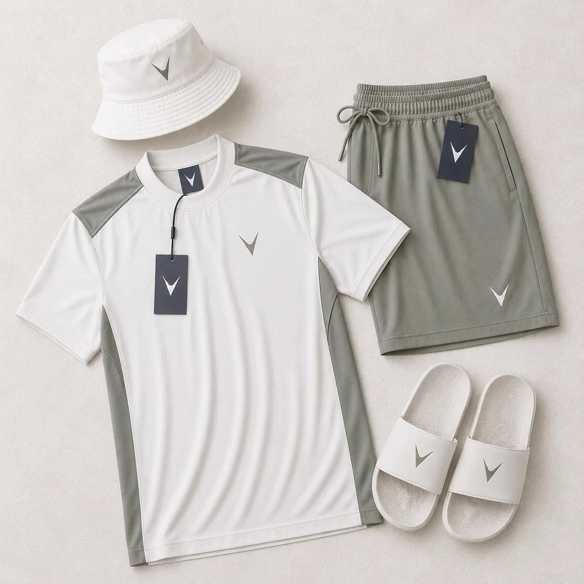 Kit Polo + Bermuda Velaro White Sage — camisa polo + bermuda combinando
