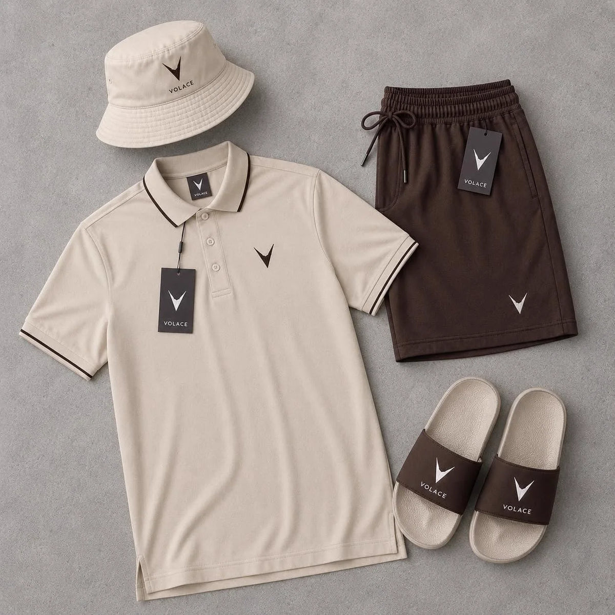 Kit Polo + Bermuda Velaro Cream Coffee — camisa polo + bermuda combinando
