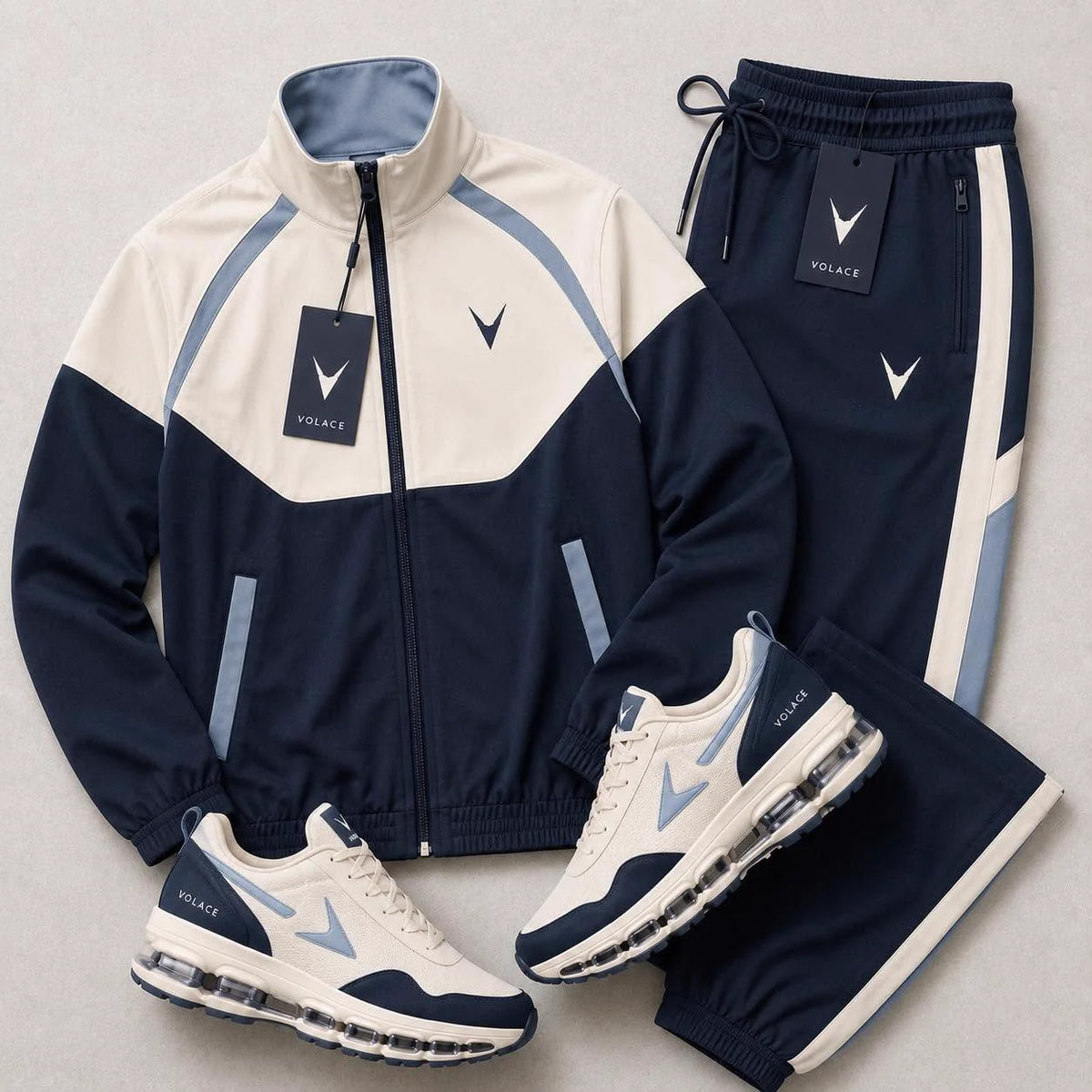 Conjunto Esportivo Velaro Track Navy Coastal — jaqueta de gola alta com zíper total + calça jogger