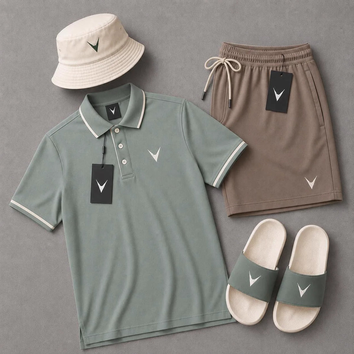 Kit Polo + Bermuda Velaro Sage Brown — camisa polo + bermuda combinando