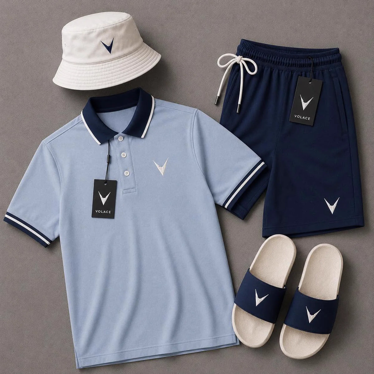 Kit Polo + Bermuda Velaro Sky Navy — camisa polo + bermuda combinando