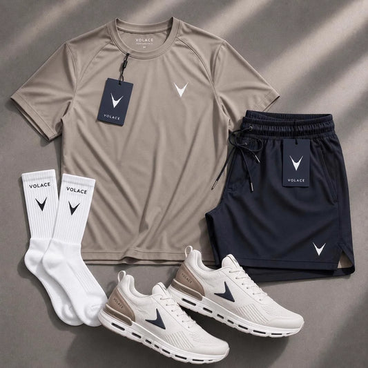 Kit Camiseta + Bermuda Velaro Sand Navy — camiseta dry fit + bermuda combinando