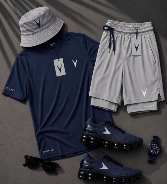 Kit Camiseta + Bermuda Velaro Navy Grey — camiseta dry fit + bermuda combinando