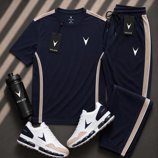 Kit Camiseta + Bermuda Velaro Navy Cream — camiseta dry fit + bermuda combinando