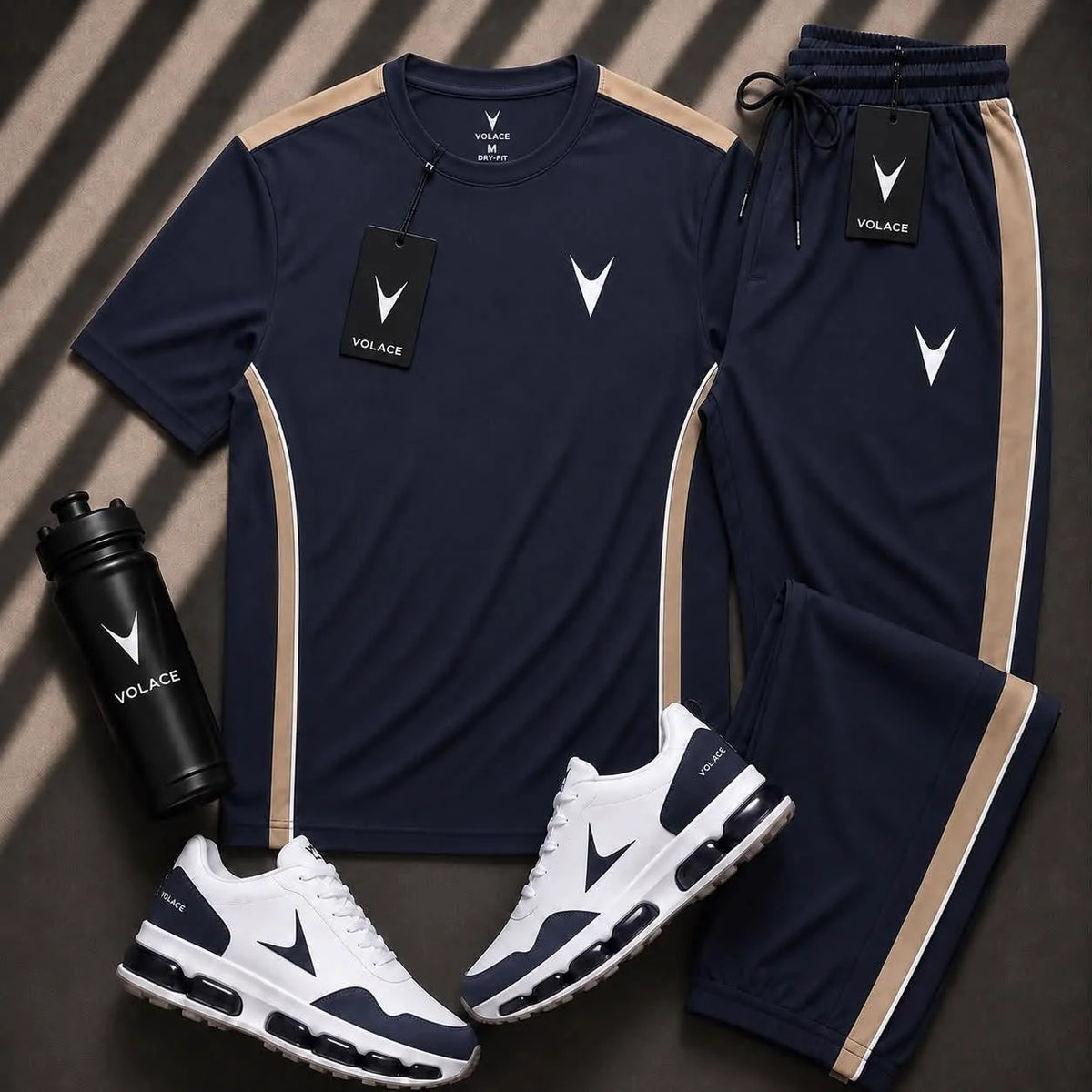 Kit Camiseta + Bermuda Velaro Navy Sand — camiseta dry fit + bermuda combinando
